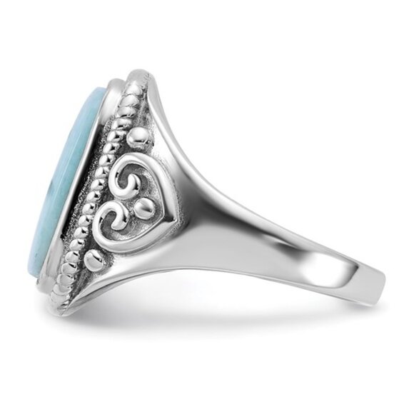 Sterling Silver Rhodium-Plated Oxidized Rectangular Larimar Ring – Filigree Desi - Picture 6 of 7
